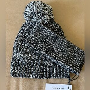 Rebecca Minkoff Beanie Hat & Arm Warmer Set NWT $70. Marbled Black